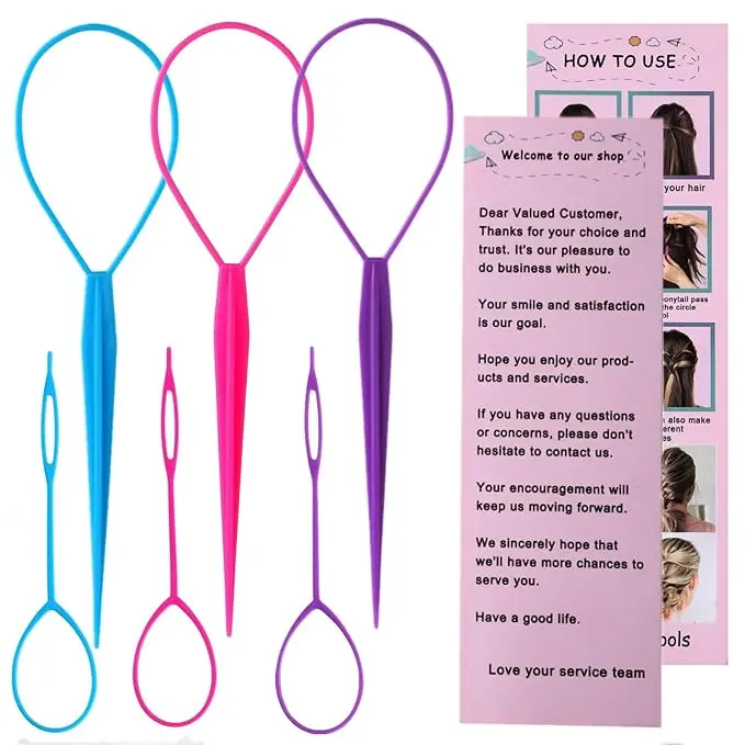 6-Piece Topsy Tail Tool Set for Quick, Heatless Hairstyles - Smooth Flexible Plastic Ponytail Maker & French Braid Loop for Women & Girls (Large & Small), Haircare, Quick Styles, Hair Tools, Loop Tools