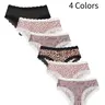 Women's Leopard Print Lace Trim Panties, Cute Bow Design, Soft Silk Fabric, Breathable, Casual Underwear, All Seasons, 6 Pack