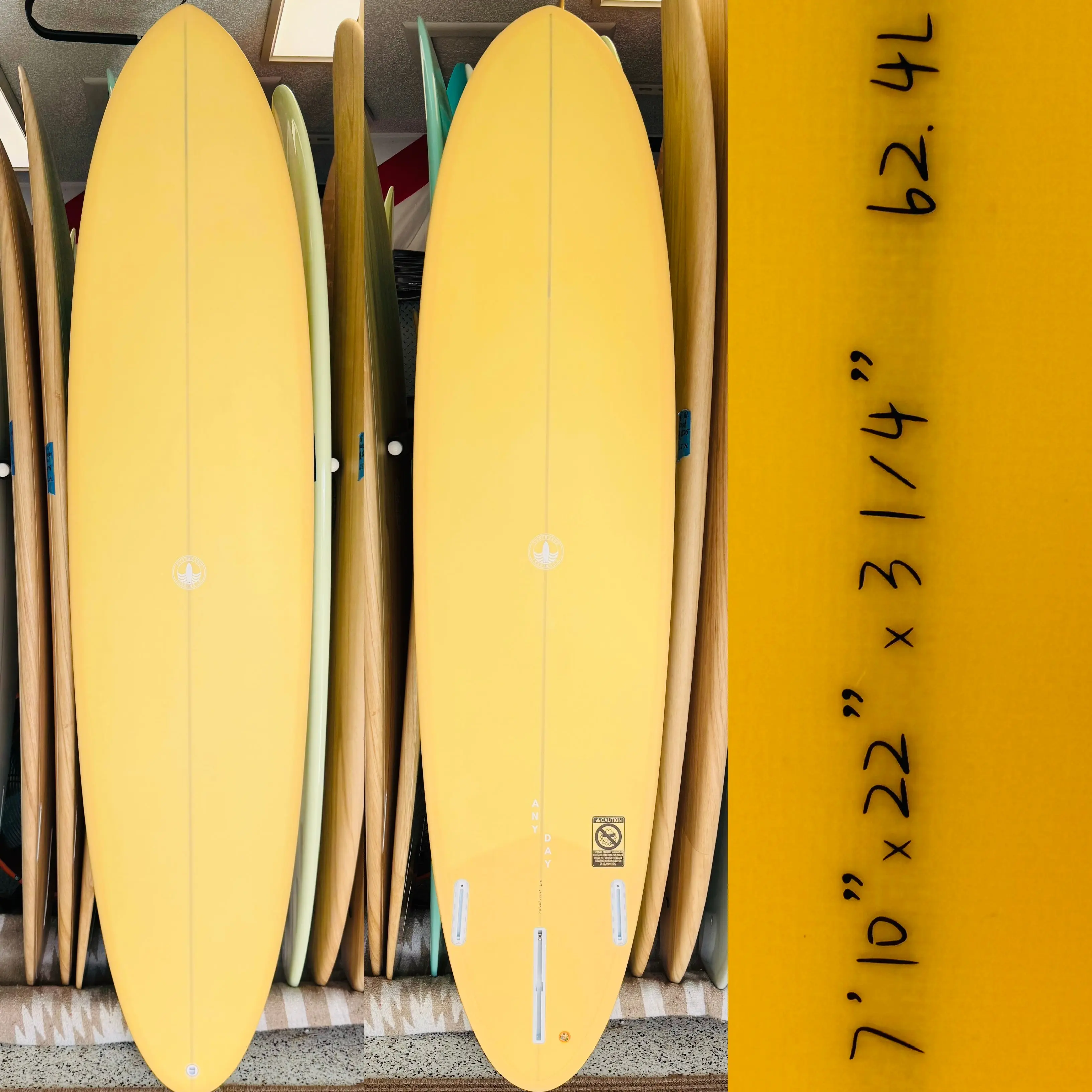 7’10” ANY DAY Mid Length Surfboard – Yellow - 62.4L