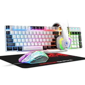 Wired Gaming Keyboard & Mouse & Mouse Pad & Gaming Headset Set, Rainbow LED Backlit Keyboard, Over Ear Headphone with Mic, Gaming Mice, Mouse Pad for PC Gamers