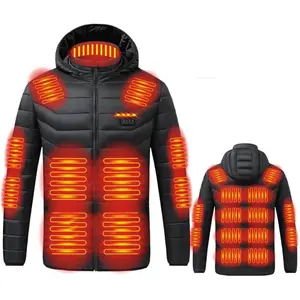 Heated Jacket for Men Women 21 Zones Heated Hoodie Winter Soft Puffer Jacket Windproof Coat USB Charging Body Warmer Casual Fabric Fashion Shell Blazer Breathable Cotton High Neck Long Menswear Outdoor Small Tops Tights 02#   Black Big