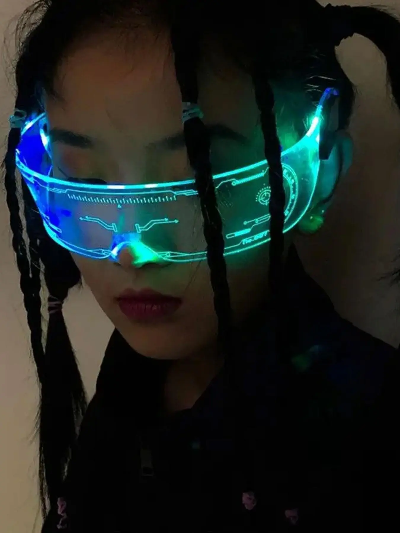Y2K Cyberpunk Future LED Light Sunglasses, 7 Color Glow Night Vision Glasses, Perfect for Beach, Music Festivals, Weddings, Parties, Clubs, Party Accessories, Festival Party Supplies
