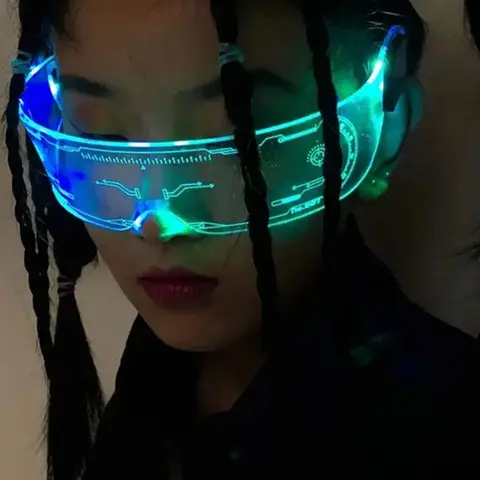 Y2K Cyberpunk Future LED Light Sunglasses, 7 Color Glow Night Vision Glasses, Perfect for Beach, Music Festivals, Weddings, Parties, Clubs, Party Accessories, Festival Party Supplies