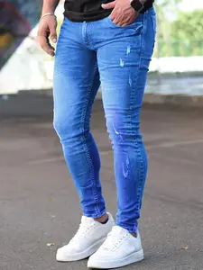 Men's blue washed ripped jeans