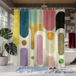 Archway Dreams A Mid-Century Modern Color Symphony Shower Curtain, Modern Abstract Geometric Style Bathroom Decor, Waterproof and Moisture-proof, Includes 12 Hooks, Suitable for SPA Salons, Homes, Hotels, Dormitories, Shower Essentials