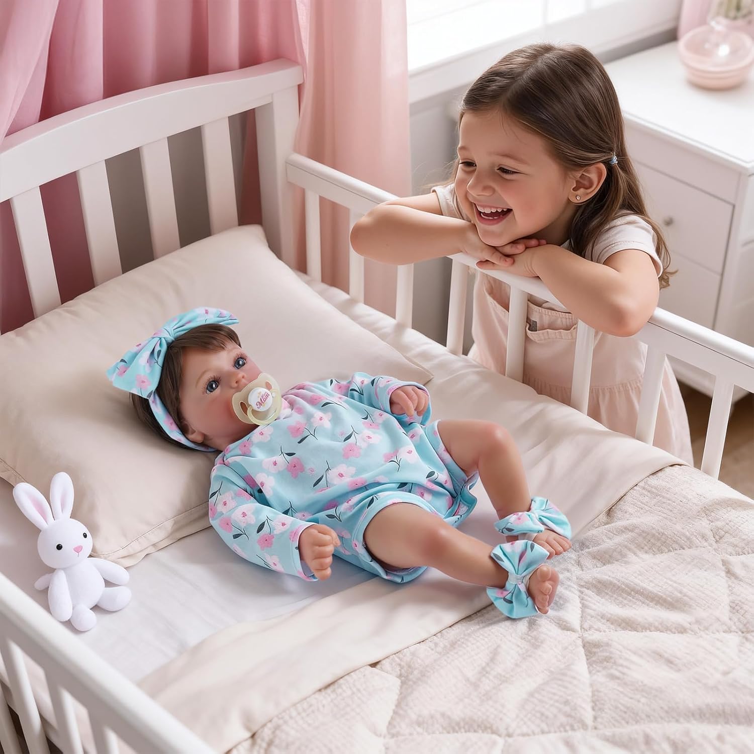 Babeside 17 inch Realistic Reborn Baby Doll - Lifelike Newborn Girl with Soft Vinyl Limb+Cloth Body & Accessories Best Gift for Kids