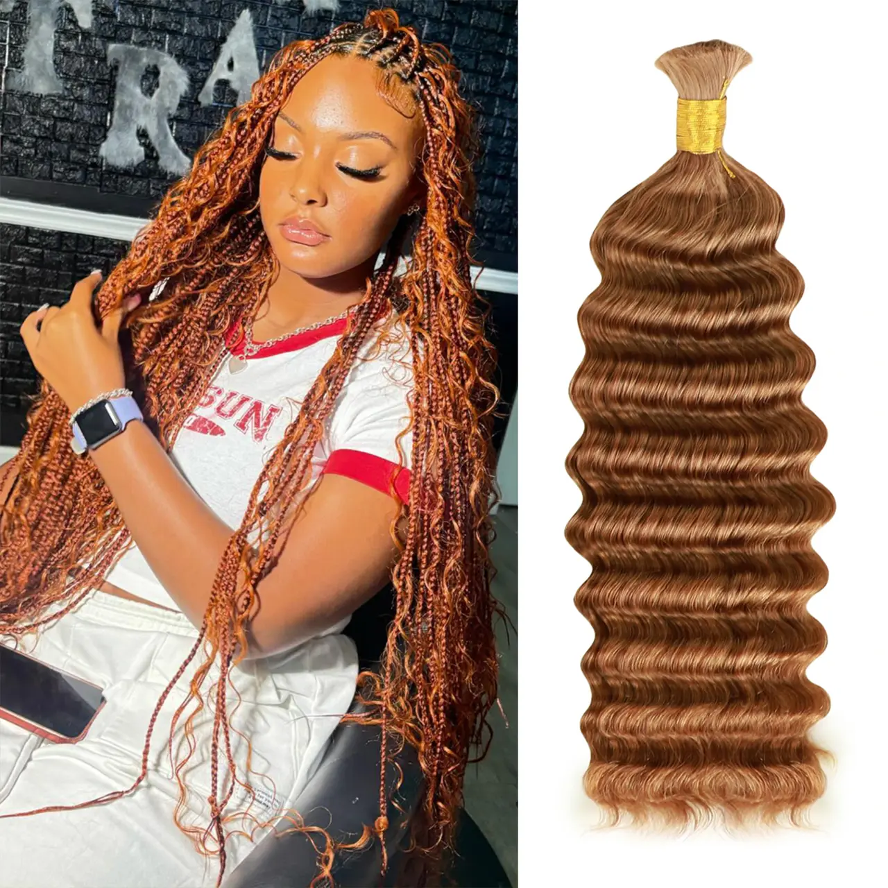 YGwigs Double Drawn Colored Bulk Hair Human Hair Deep Wave Body Wave