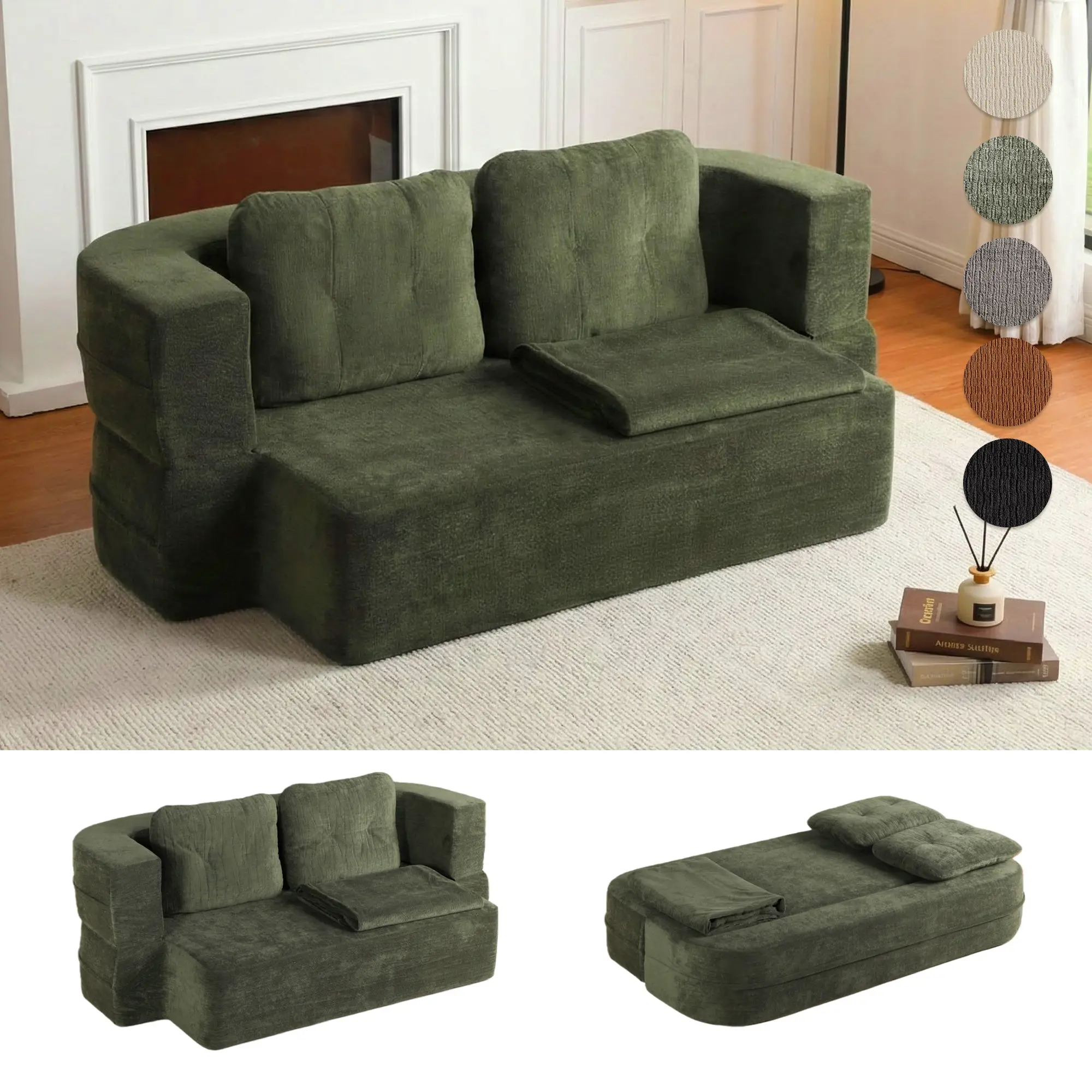 SOUTTEE 78" Flip-Flop Sofa Bed Converts Between Sofa and Bed Includes Plush Underblanket and Two Soft Large Pillows Ideal for Compact Living Spaces,dorm essentials,home decor