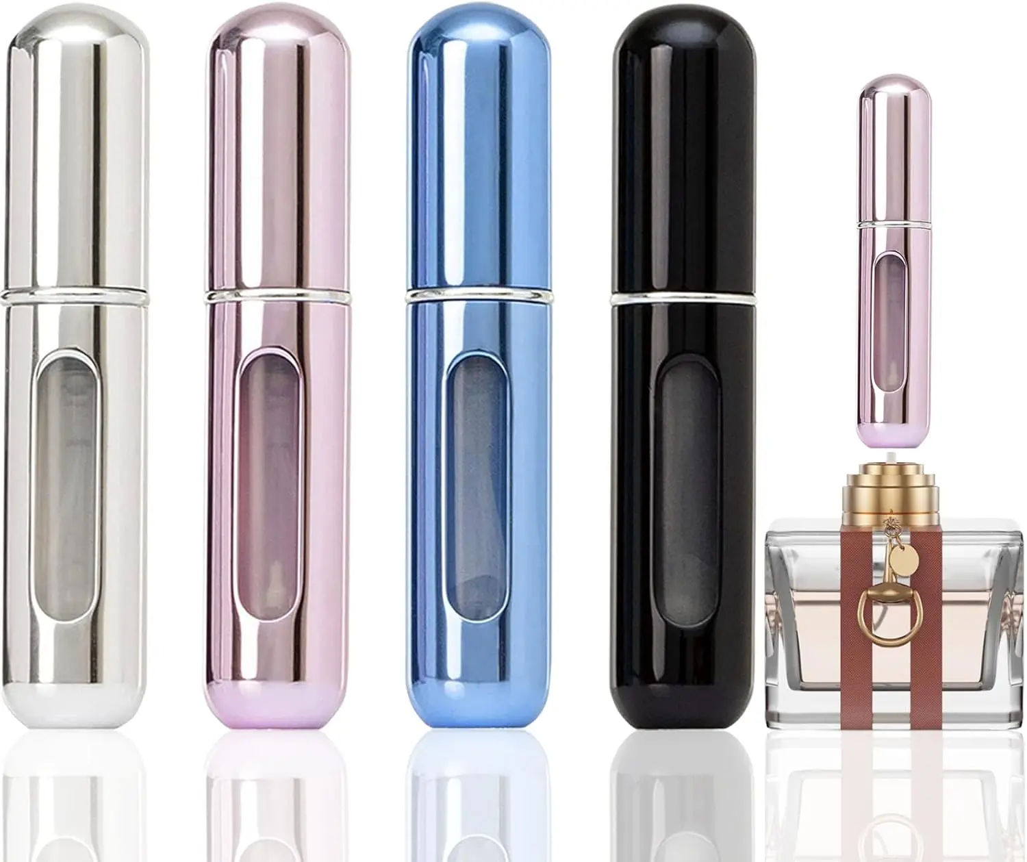 Portable Mini Refillable Perfume Atomizer Bottle, Travel Size Refillable Perfume Refill Bottle - Perfume Atomizer Refillables, Scent Pump Case, Small Perfume Spray 4 Pcs Pack of 5 ml Makeup Cosmetic