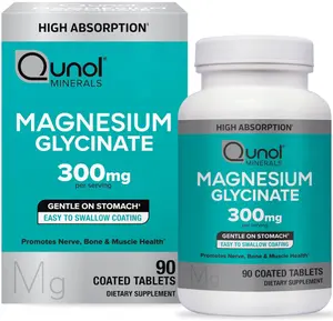 Qunol Magnesium Glycinate 300mg, 100% Glycinate Chelated Magnesium Supplement, 90ct Tablets