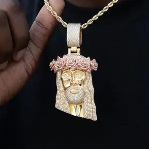 ICEOMG Luxury Jesus Head Pendant Necklace for Men Women Iced Out Micro Pave CZ Diamond Gold  Plated Hip Hop Jewelry Valentine's Day Gift for Boyfriend Husband Religious Protection Charm Anniversary Birthday Present Trendy Unisex