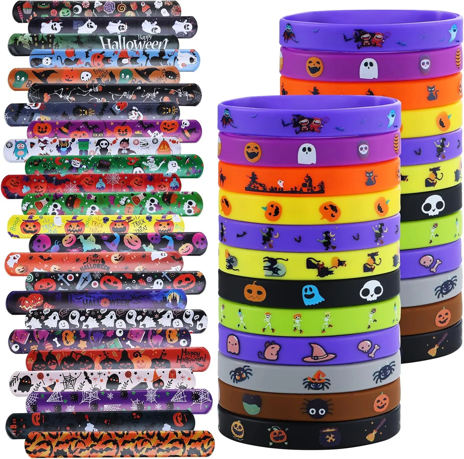 Halloween fall Gift 48 PCS Halloween Party Favors for Kids, Slap Bracelets & Silicone Rubber Wristbands, Trick or Treat Goodie Bag Fillers, Classroom Rewards, Halloween Party Gifts & Treat Bag Fillers