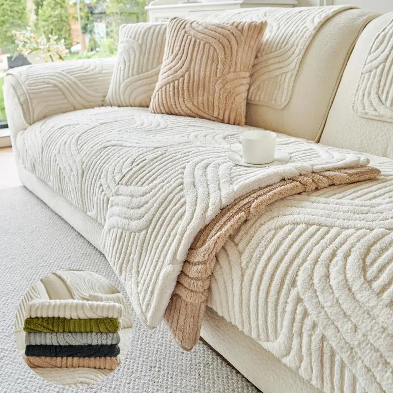 Solid Color Thickened Sofa Cushion Cover Anti-slip Dustproof Furniture Protector Home Office