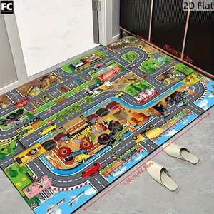 Kids Race Track Area Rug Car Town Road Map Carpet Play Mat Activity Mat for Bedroom Playroom Educational Vehicle Themed Floor Decor for Boys Girls