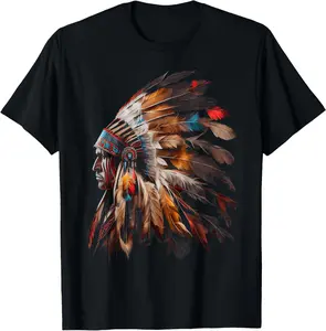 Native American Indian Headdress Graphic Tees Men Women T-Shirt Plus Size Oversized Crewneck