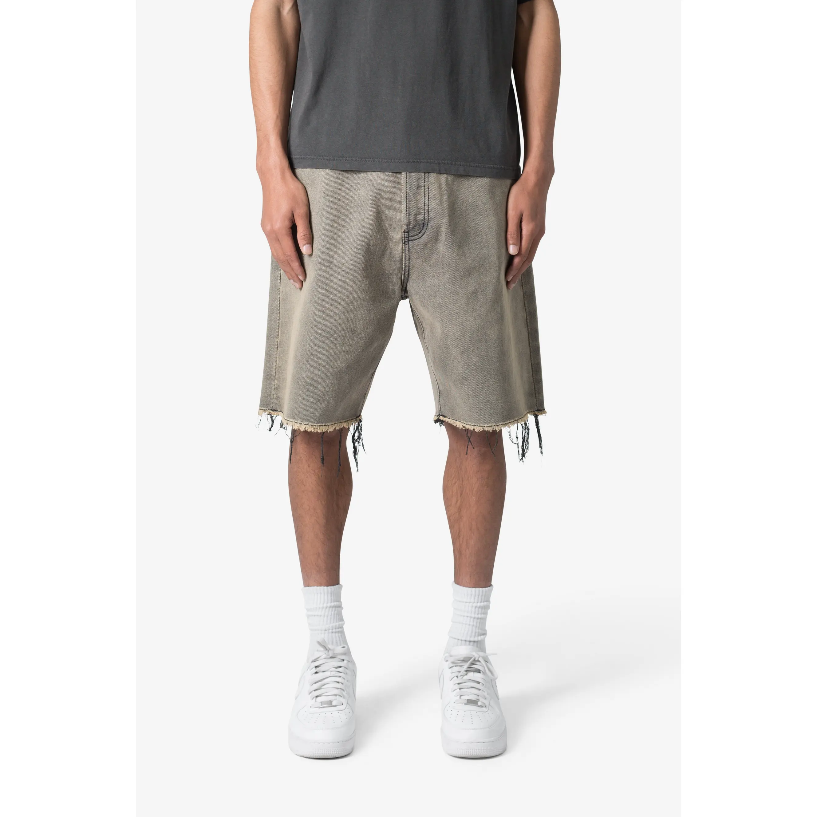 mnml Distressed Mineral Denim Shorts - Brown