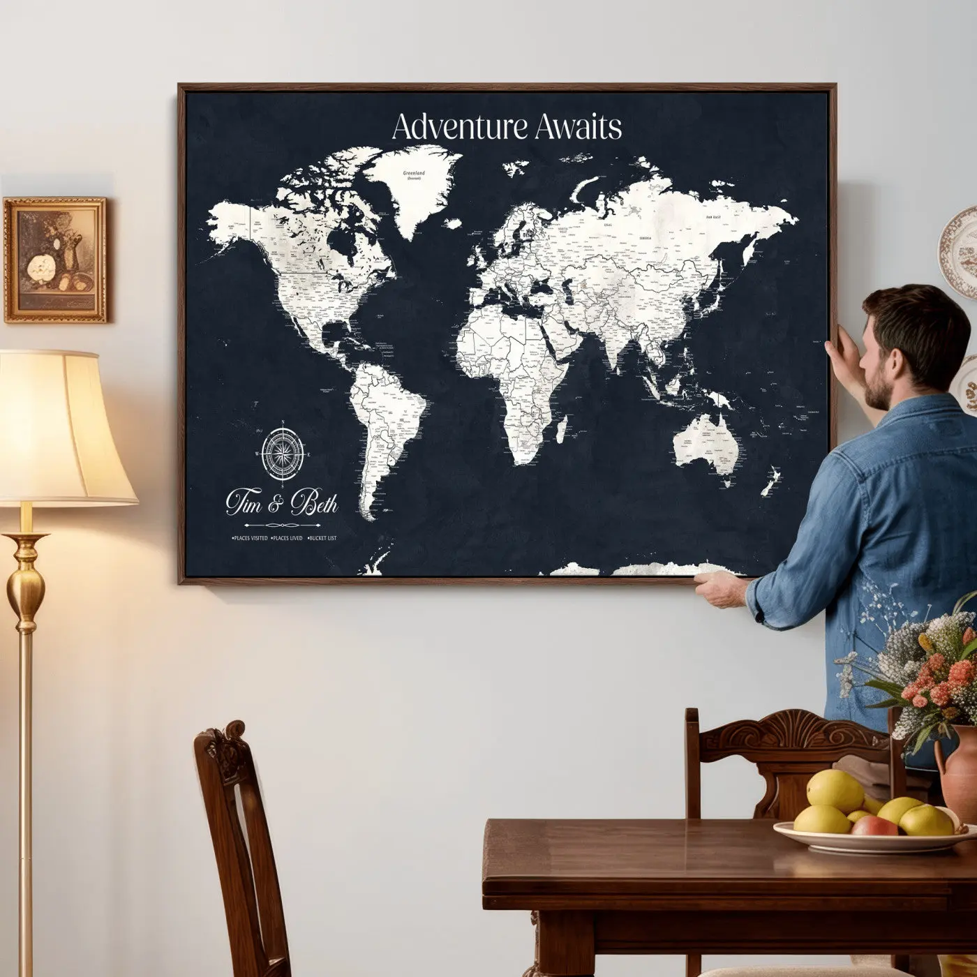 Custom World Map Wall Art Canvas Print – Personalized Push