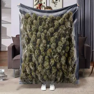 Novelty Blanket, Dank Weed Themed Plush Blanket, Green Plant Sealed Bag Themed Blanket, Weed Decor Flannel Blanket, Gift Blanket - Ultra Soft, Breathable, Nap Blanket, Suitable for Office, Home, Car