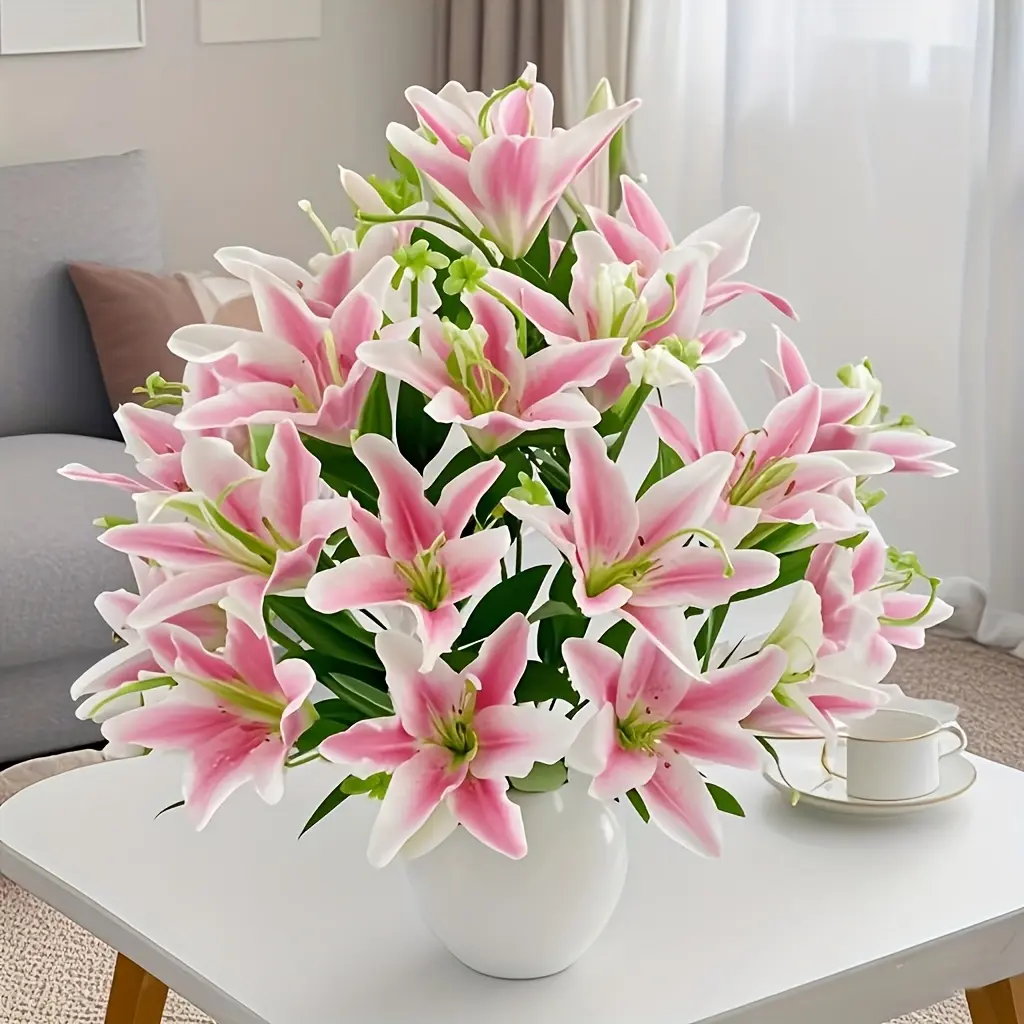 Lily Artificial Flower Bouquet, 1 Head 18 Branches, UV Resistant Realistic Fake Flowers, Plastic Flowers, Artificial Flower Decoration, Decorative Faux Flowers, Faux Flower Plant, Home Decor & Special Occasions, No Vase Included