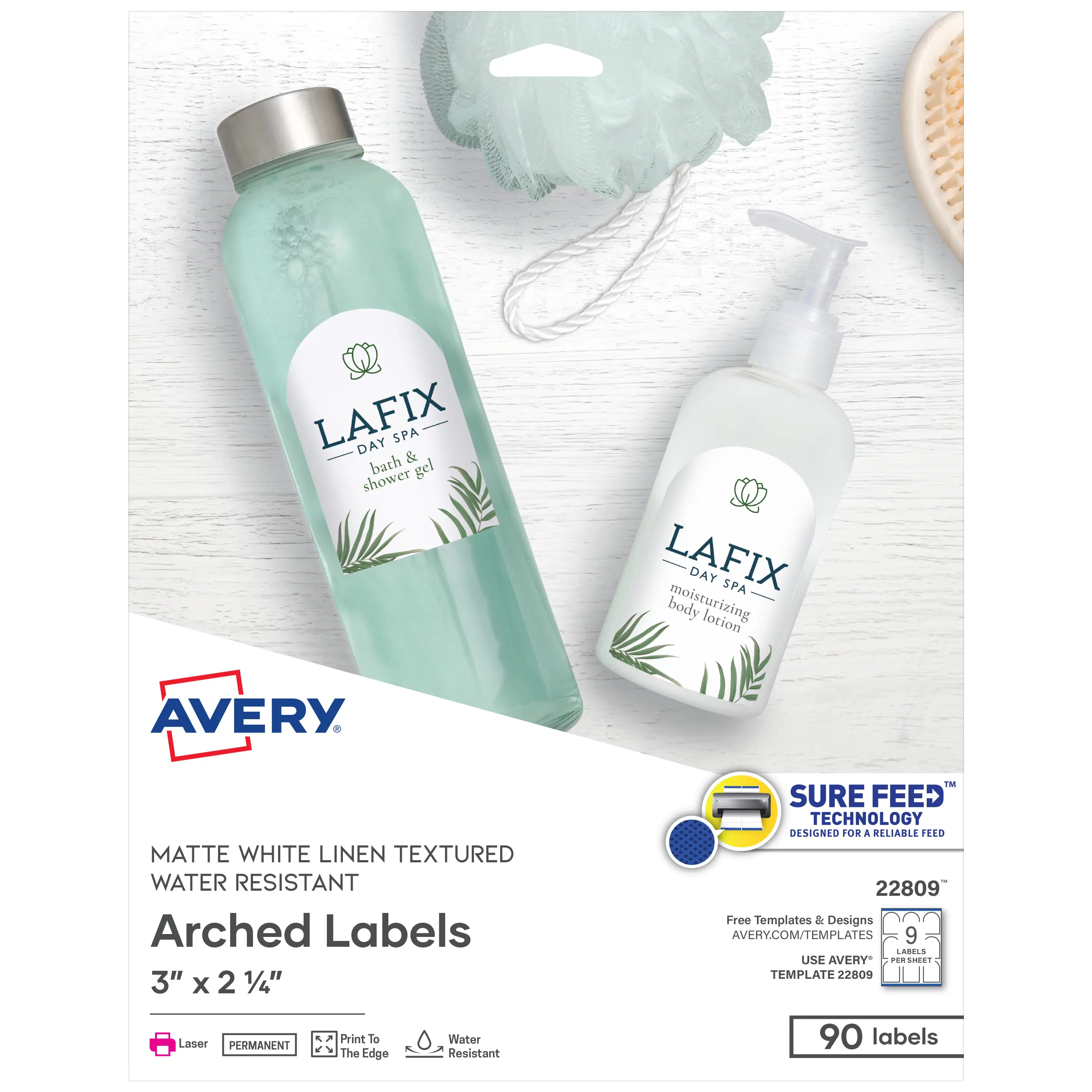 Avery Arched Self Adhesive Labels with Sure Feed Technology, Water Resistant for Laser Printers, 3"x2.25", 90 Labels (22809) – Personalization & Self Adhesive Stickers, Adhesive Labels & Stickers