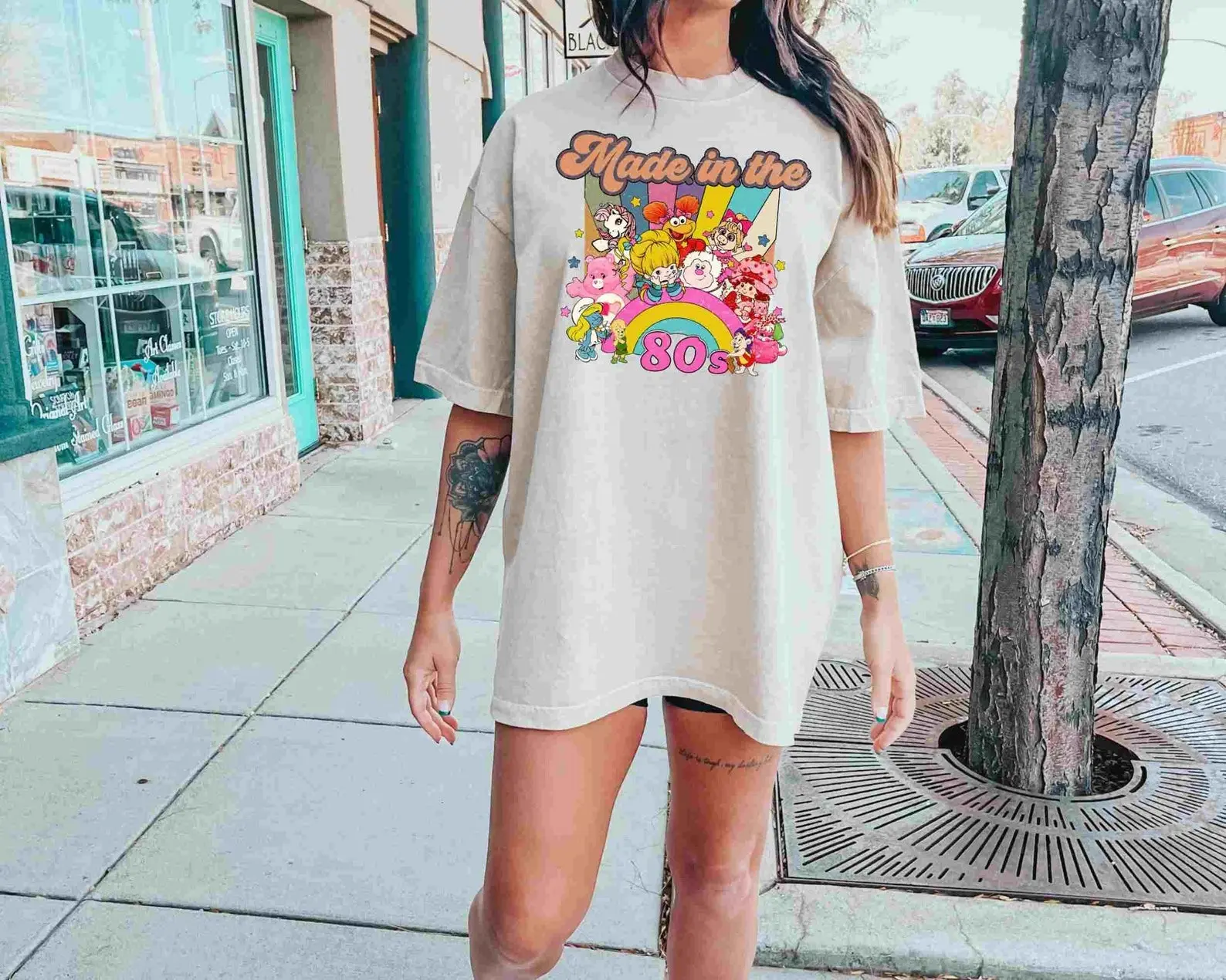 Cartoon Friends Nostalgia Shirt, Friends 80's Cartoon Characters Rainbow, Care Bears And Strawberry Sweatshirt, Cartoon Friends Gift Tee