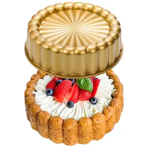 9.5 Inch Charlotte Cake Pan, Reusable Mold Fluted Cake Pan, Nonstick Aluminium Cake Mold with Flower Shape for Cheese Cake, Chocolate Cake, Strawberry Shortcake