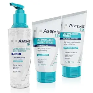 Asepxia GEN Skincare Set for Oily Skin - Exfoliating Scrub Gel, Daily Cleanser, Moisturizing Mattifying Cream - Anti-Brightness Effect, Neutralizes Shine - - Bundle - Perfect for Oily & Combination Skin