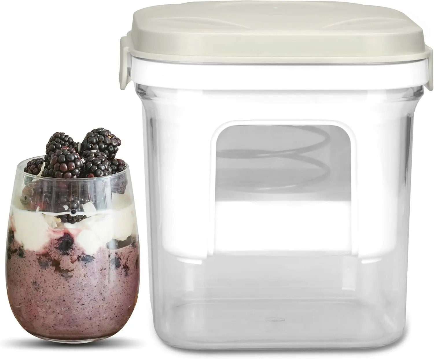 Party Desserts Greek Yogurt Strainer with Lid, Yogurt Maker, Yoghurt Filter with Ultra Fine Nylon Mesh Strainer & Pressure Filtration, 1.5Qt Thick & Creamy Greek Yogurt, BPA-Free, Almond