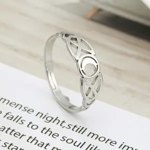 Witchy Moon-Shaped Stainless Steel Open Adjustable Ring, Women's Stacking Adjustable Rings, Daily-Matching Jewelry Accessories, Stacking Rings