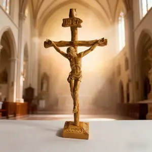 Jesus Crucifix Statue Artwork Cross Wall Hanging, Religious Decorative Sculpture, Spiritual Home Decoration, Catholic Church Ornament, Stylish Religious Decor