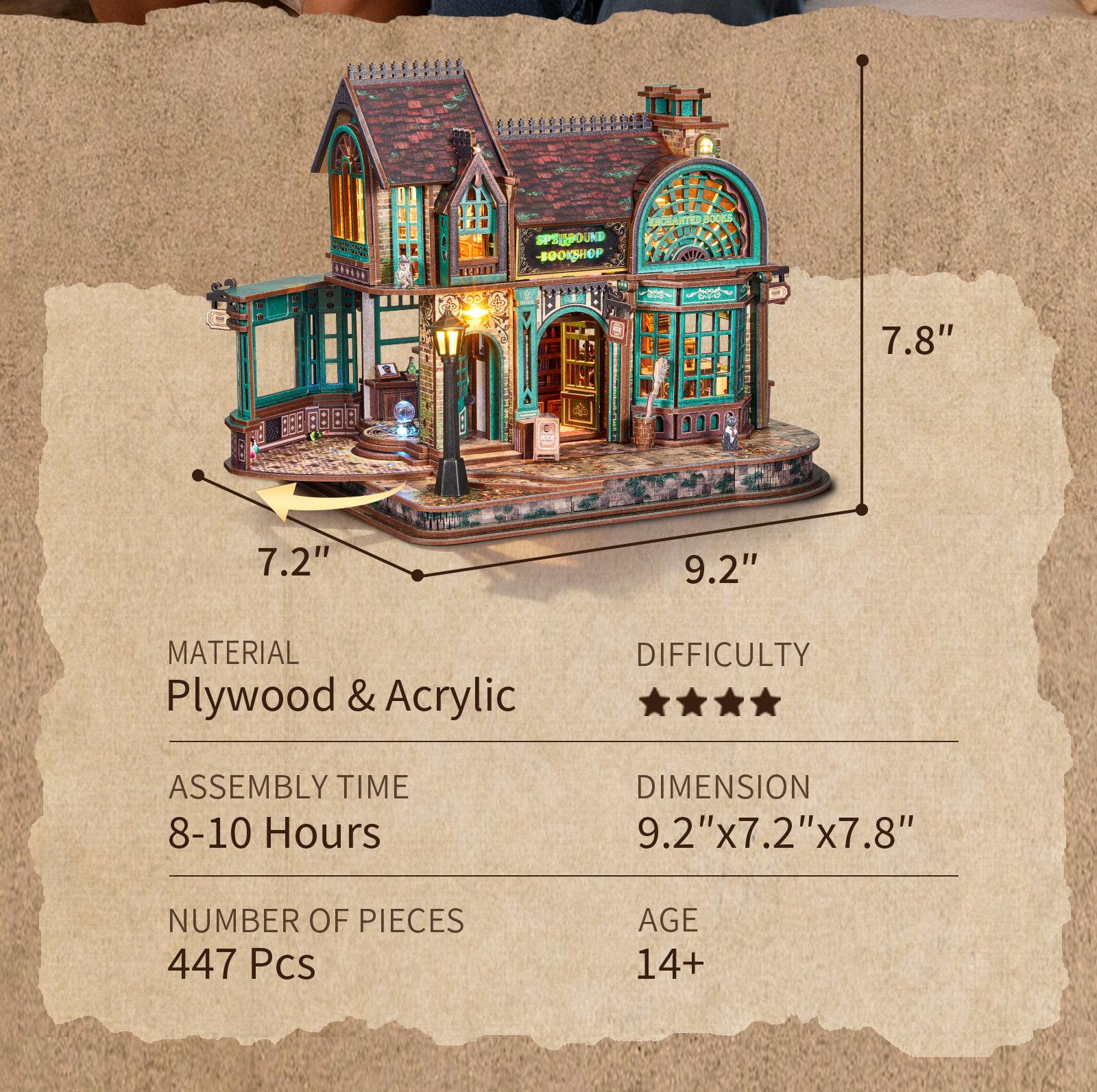 FUNPOLA 3D Wooden Puzzle Magic Bookstore with LED Lights - DIY Miniature Kit, Spellbound Bookshop, Home Décor Display, Creative Gift for Adults and Teens - DealsForYouDays FUNPOLA 3D Wooden Puzzle Magic Bookstore with LED Lights - DIY Miniature Kit, Spellbound Bookshop, Home Décor Display, Creative Gift for Adults and Teens - DealsForYouDays