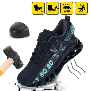 Men's Steel Toed Shoes Mens Breathable Walking Tennis Running Shoes Blade Fashion Sneakers Closed Trainer non slip work shoes steel toe shoes