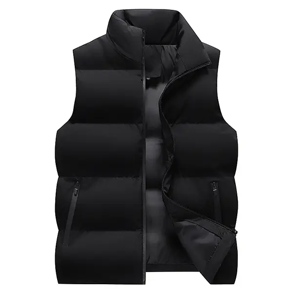 Men's Quilted Puffy Vest, a Stylish Sleeveless Top for Casual Winter Layering, Essential Menswear with Zipper Pockets, Tops, Plain, Round Neck