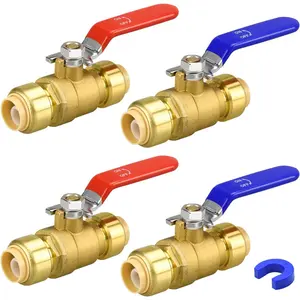 Push Fit Ball Valve, 4 Pack 1/2" Push-Fit Full Port Ball Valve with Disconnect Clip, Push-to-Connect Water Shut Off Valve for Hot and Cold Water, for PEX PVC or Copper Pipes (4pcs, 1/2")