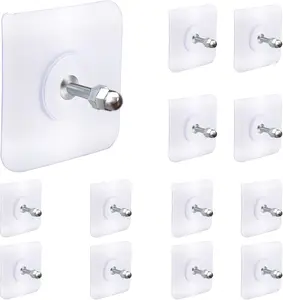 12 Pack Wall Hooks for Hanging, Screw Free Sticker for Mount Wall Shelf, 2 in 1 Reusable Adhesive Hooks