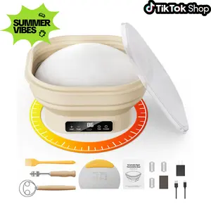 Heated Sourdough Proofing Basket Baking Supplies Kit, 2L Foldable Food-Grade Silicone Dough Bowl with Detachable Charging Port, Dustproof Lid, Bamboo Whisk & Baking Tools, 77-122℉ Adjustable Temp Bakeware [Holiday Haul, Spring Glow Up]