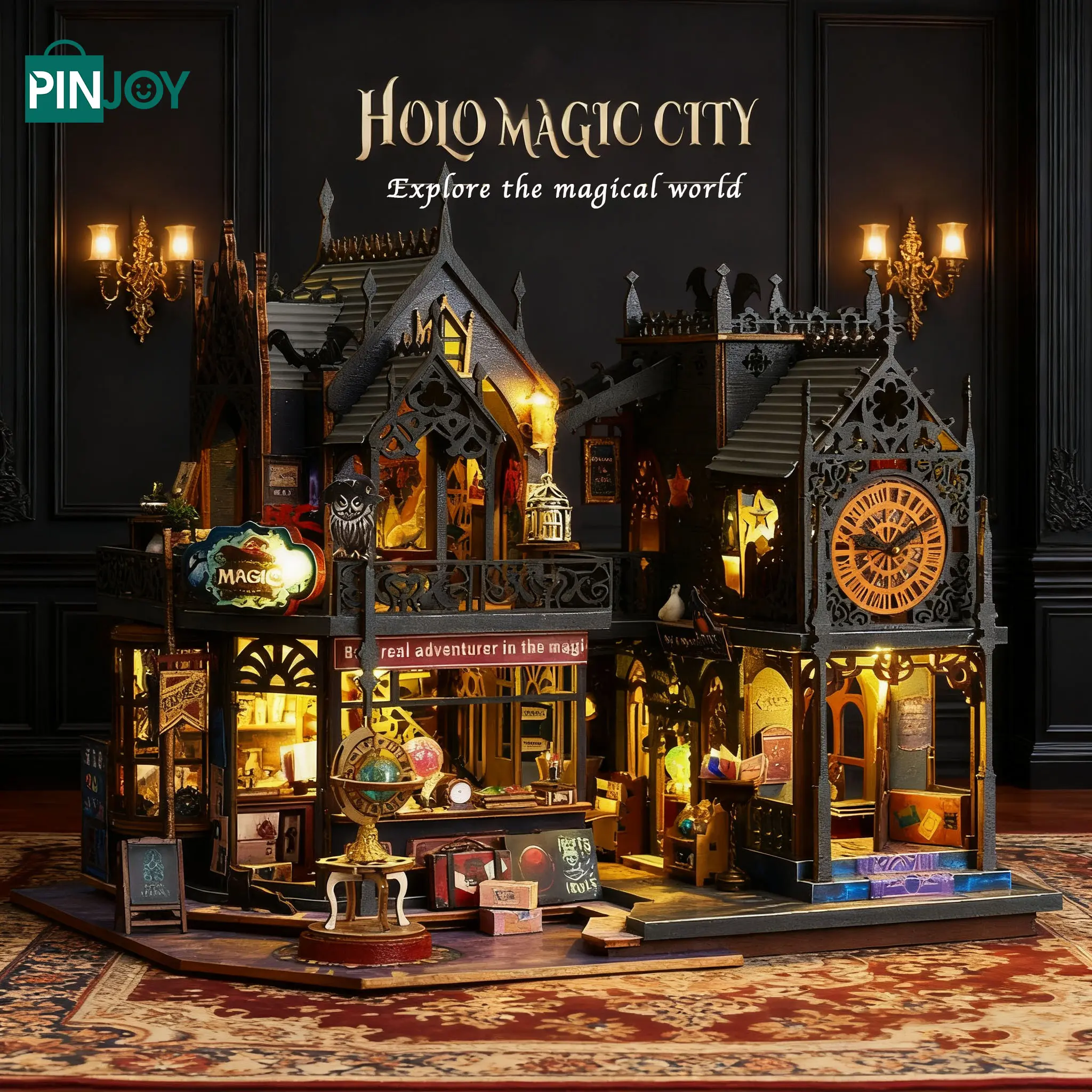 DIY Magic House, Hollow Magic City handcraft assembly, 3D puzzle Wooden miniature house decorations, Miniature Furniture, adult stress relief toys