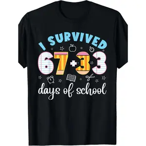67 Days of School I Survived Meme Tee - Six Seven I Survived 67 + 33 Days Boys Girls Kids 100 Days of School T-Shirt T-shirts for Teenagers and Older Children, Sizes 120-160