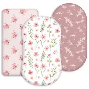 Bassinet Sheets Girl 3 Pack, Breathable Cozy Fitted Mattress Sheet, Elastic Travel Bassinet, Standard Cradle Safe Sheets for Babies 32"x16"