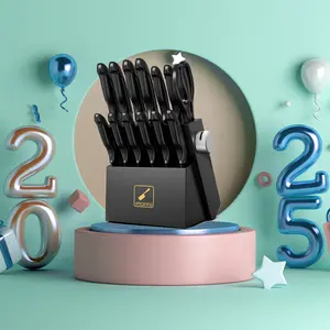 imarku black 14 PCS Knife Set with Block, Sharp Knife Set with Built-in Sharpener, Japanese Stainless Steel Kitchen Knife Set , Best Gift