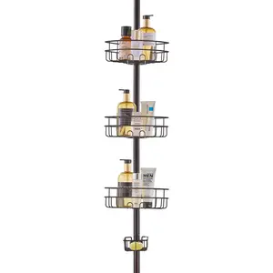 Summervibes VEVOR Shower Corner Caddy Tension Pole, 39 to 125 High, Multi-Functional Shower Tension Pole with Strong Load-Bearing Tray, Rust-Proof Easy-to-Install Tension Pole, Fit for Bathroom Washroom
