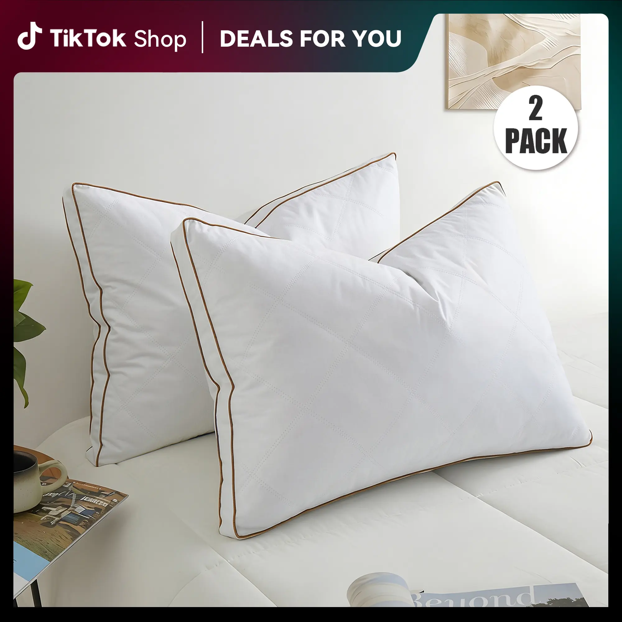 PEACE NEST 2-Pillow Value Goose Down Feather Bed Pillows, Hotel-Quality Soft Options for Side, Back Sleepers, Ideal Gift