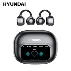HYUNDAI C02 Clip On Ear Headphones with LCD Full Color Touch Screen, Audio Wireless Headphones for Music & Phone Calls