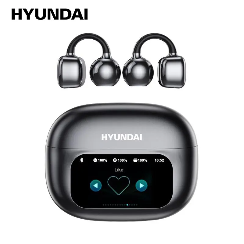HYUNDAI C02 Clip On Ear Headphones with LCD Full Color Touch Screen, Audio Wireless Headphones for Music & Phone Calls