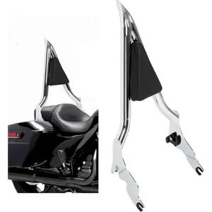 Backrest Sissy Bar Compatible with 2009-2024 Harley Touring Road King Electra Glide CVO Street Glide Road Glide Ultra Limited Low Chrome+Electrophoresis Silvery+Black (22" Tall)