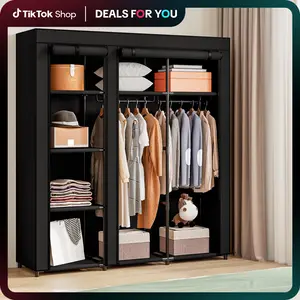 59 Inch Portable Closet Wardrobe Organizer Storage with Cover Non-Woben Fabric Portable Wardrobe Closet for Hanging Clothes Racks Shelving  for Bedroom