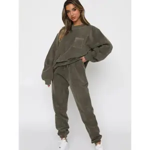 Autumn And Winter New Corduroy Solid Color Pullover Long Sleeve Female Suit Casual Sports Fashion Pants For Women's 2 Piece Set Overalls Womenswear Can be used with raincoat