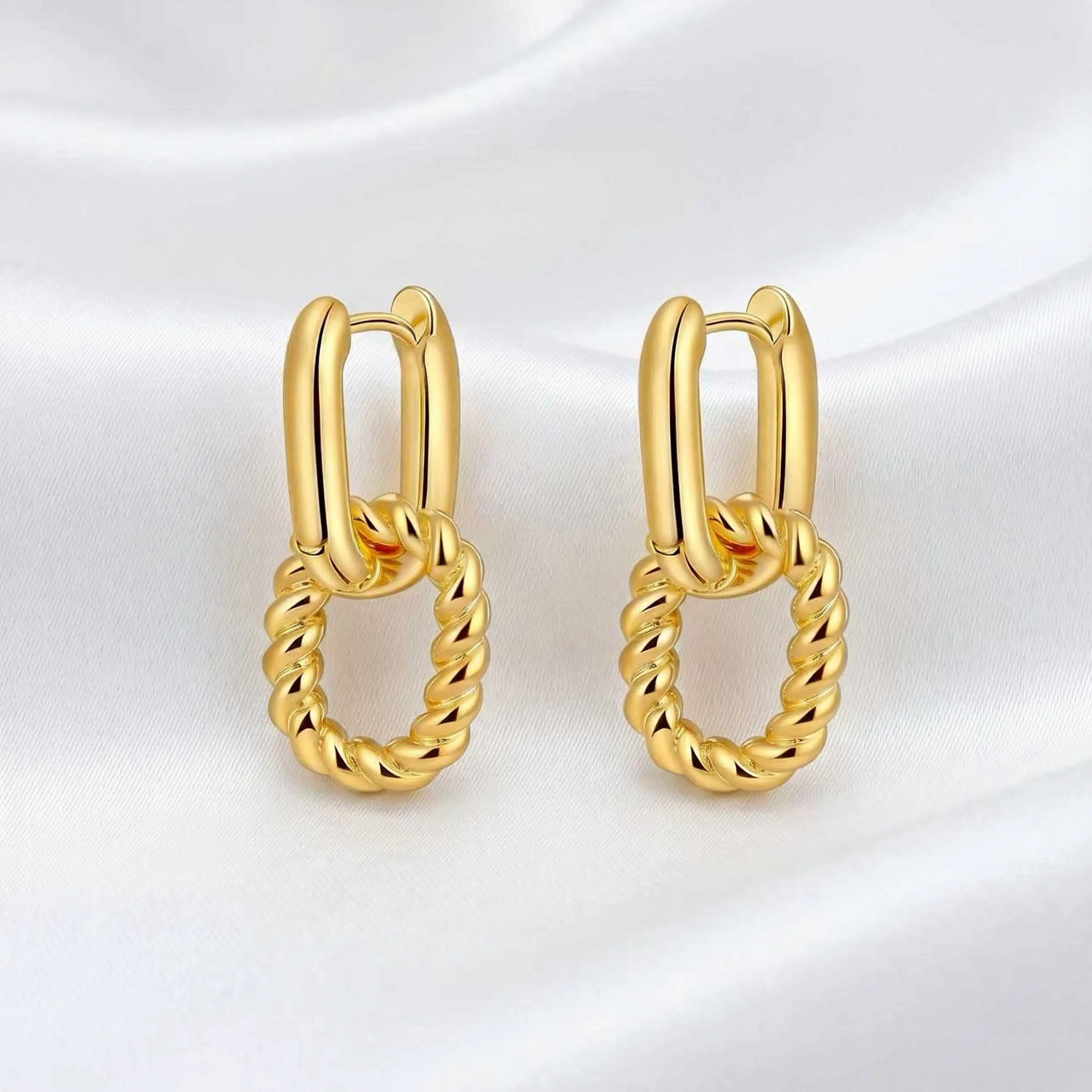 14K Real Gold Plated Interchangeable Twisted Hoop Earrings For Women Hypoallergenic Waterproof Long Lasting Color Retention Minimalist Convertible U Shape Huggie Hoops Tarnish Resistant Daily Wear Jewelry Gift For Her