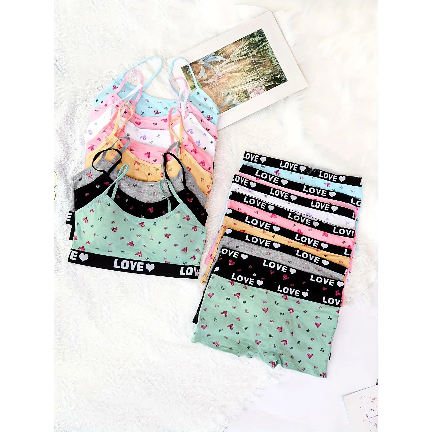4 Sets in a Pack of Cotton Girls' Bra and Panty Set Suitable for 7-12 Years Old