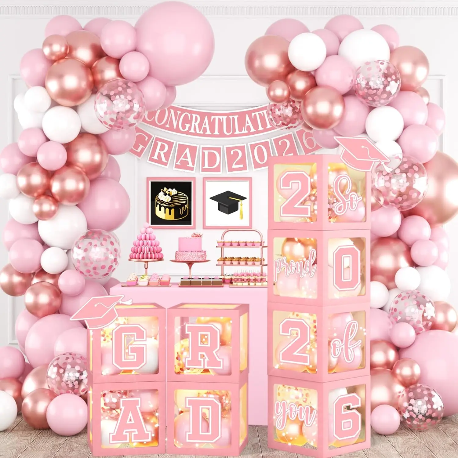 2026 Graduation Party Decorations Class of 2026 Balloon Boxes with Letters 2026 Grad & So Proud of You Congrats Grad Party Decorations 117pcs Balloons for Any Grades Class Grad Party